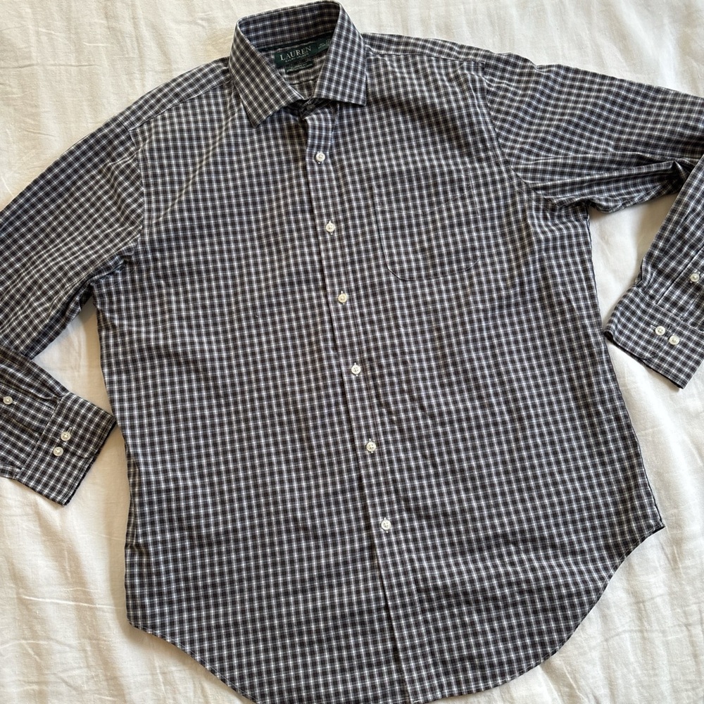 Ralph Lauren Men’s Classic Fit Non-Iron Plaid Button Down Shirt 16.5 34/35